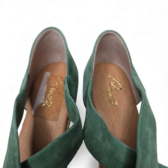 Pinaz Emerald Green Strappy Espadrille Suede Micro Wedge Sandals 7 - Picture 6 of 8
